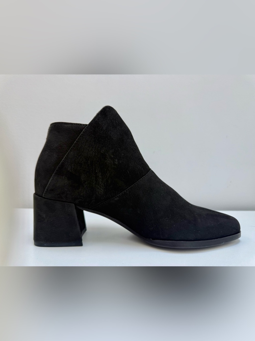 Eileen Fisher Nubuck Leather Back Zipper Block Heel Ankle Boots NIB